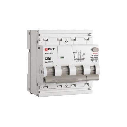 Автоматический выключатель дифференциального тока селективный АВДТ-63N (S) 3P+N 50А 100мА характеристика C тип AC электронный 6кА PROXIMA EKF