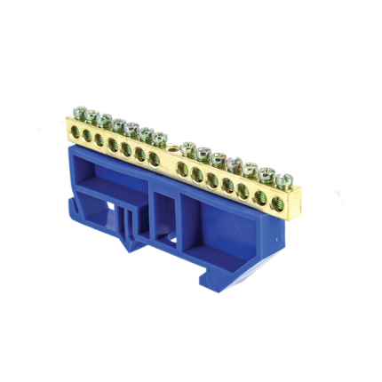 Шина "0" N (6х9мм) 14 отверстий латунь синий изолятор на DIN-рейку EKF PROxima