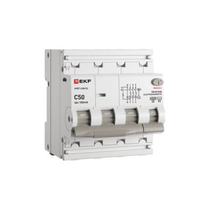 Автоматический выключатель дифференциального тока селективный АВДТ-63N (S) 3P+N 50А 100мА характеристика C тип AC электромеханический 6кА PROXIMA EKF