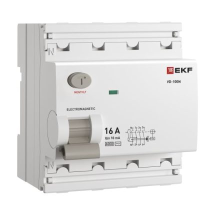 Выключатель дифференциального тока ВД-100N 4P 16А 10мА AC эл-мех 6кА PROXIMA EKF