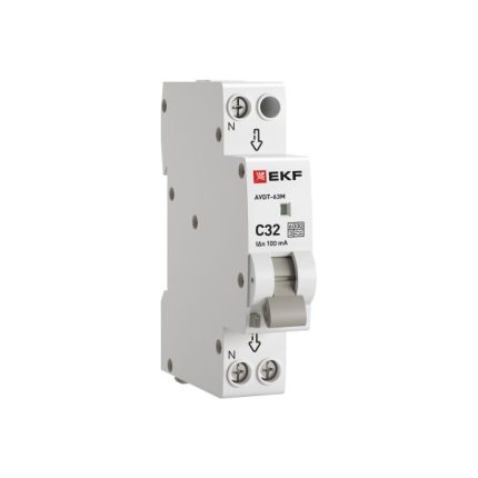 Автоматический выключатель дифференциального тока АВДТ-63M 1P+N (18мм) 32А 100мА характеристика С тип A электронный 6кА PROXIMA EKF