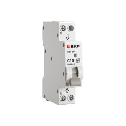 Автоматический выключатель дифференциального тока АВДТ-63M 1P+N (18мм) 10А 30мА характеристика B тип A электронный 6кА PROXIMA EKF
