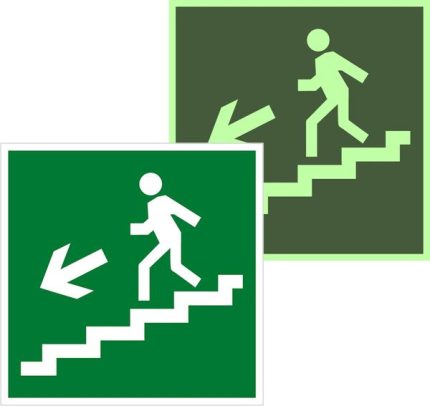 Знак пластик E14 "Направление к эвакуационному выходу по лестнице вниз налево" (200x200) фотолюминесцентный ГОСТ 12.4.026-2015 EKF PROxima